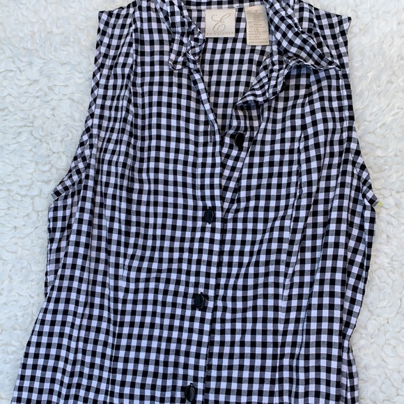 Vintage Dresses & Skirts - Gingham black white dress  sleeveless checkered size small 6 vintage cottagecore